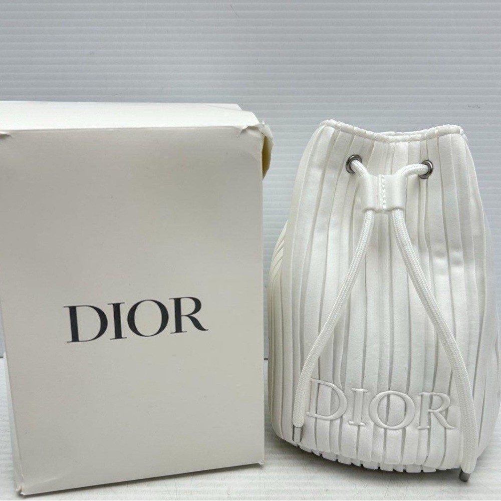 Dior White Pleated Drawstring Backpack - image 1